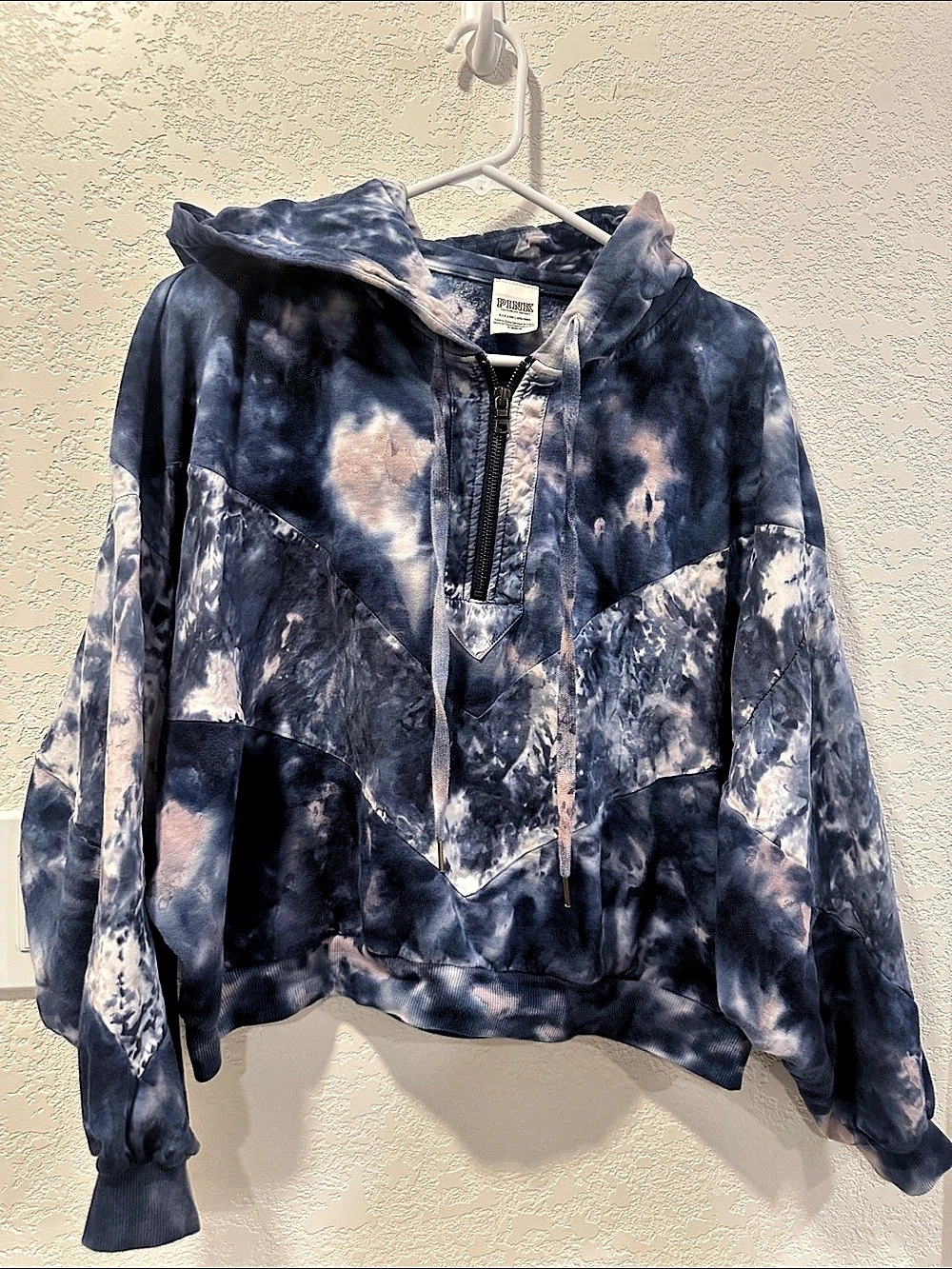 PINK Tie-Dye Hoodie in Blue & White Size Small